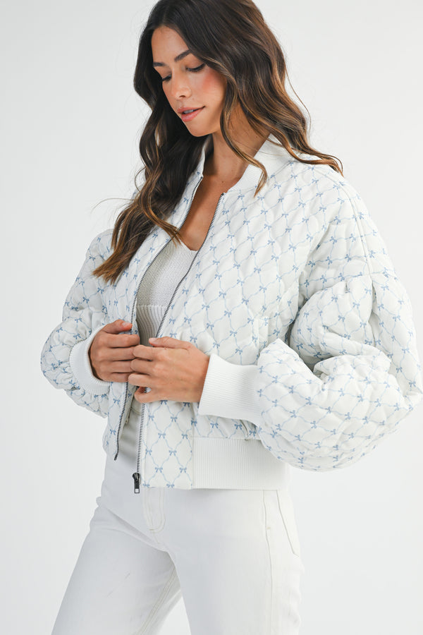 BOW PRINTED OVERSIZED BOMBER JACKET