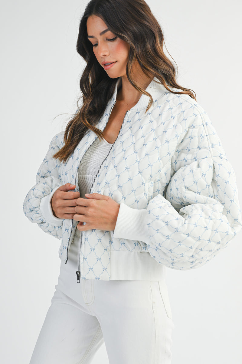 BOW PRINTED OVERSIZED BOMBER JACKET