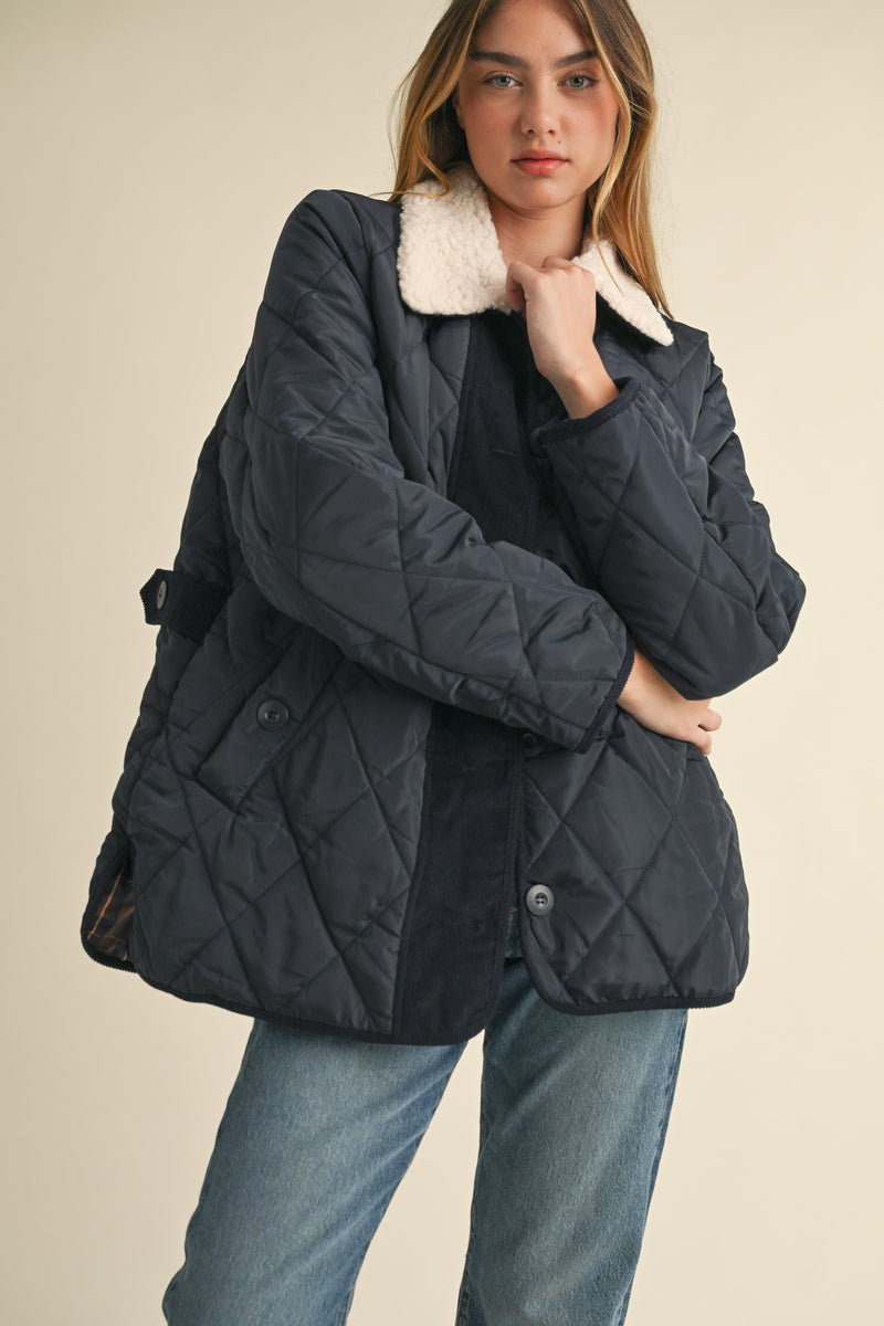 FIANNA SHEARLING COLLAR QUILTED JACKET