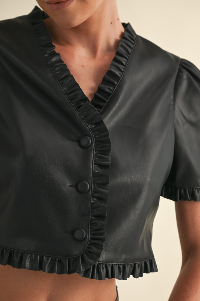 UAM PU LEATHER BUTTON DOWN BLOUSE