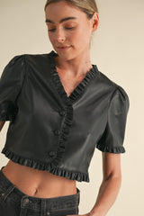 UAM PU LEATHER BUTTON DOWN BLOUSE