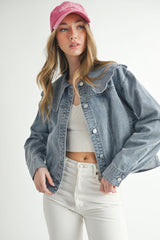 GRETA SCALLOPED COLLAR DENIM JACKET