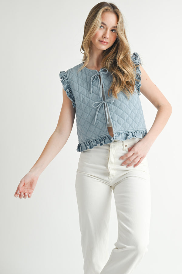 SAPPHINE DENIM PUFFER VEST