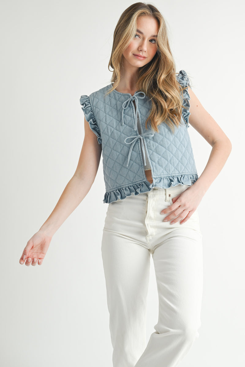 SAPPHINE DENIM PUFFER VEST
