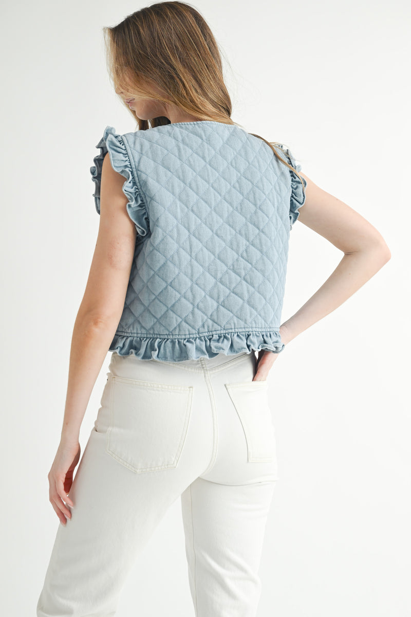 SAPPHINE DENIM PUFFER VEST