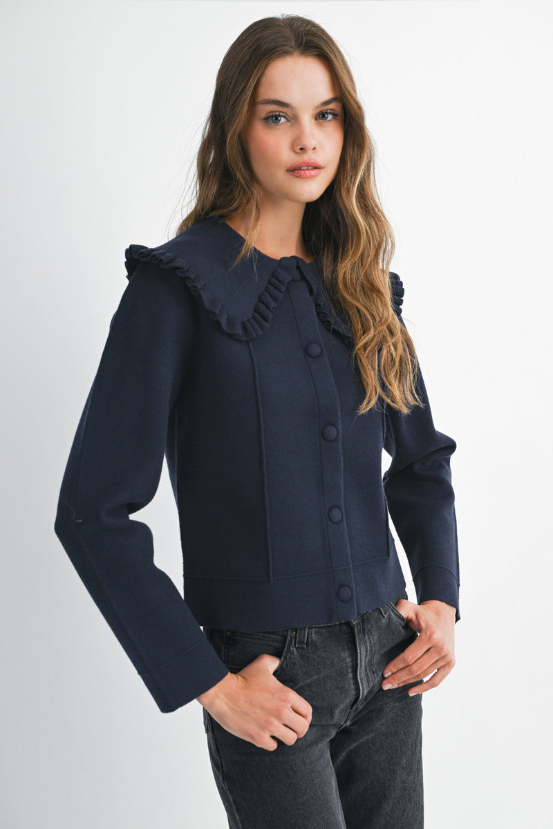 REYNILDE RUFFLE COLLAR KNIT JACKET