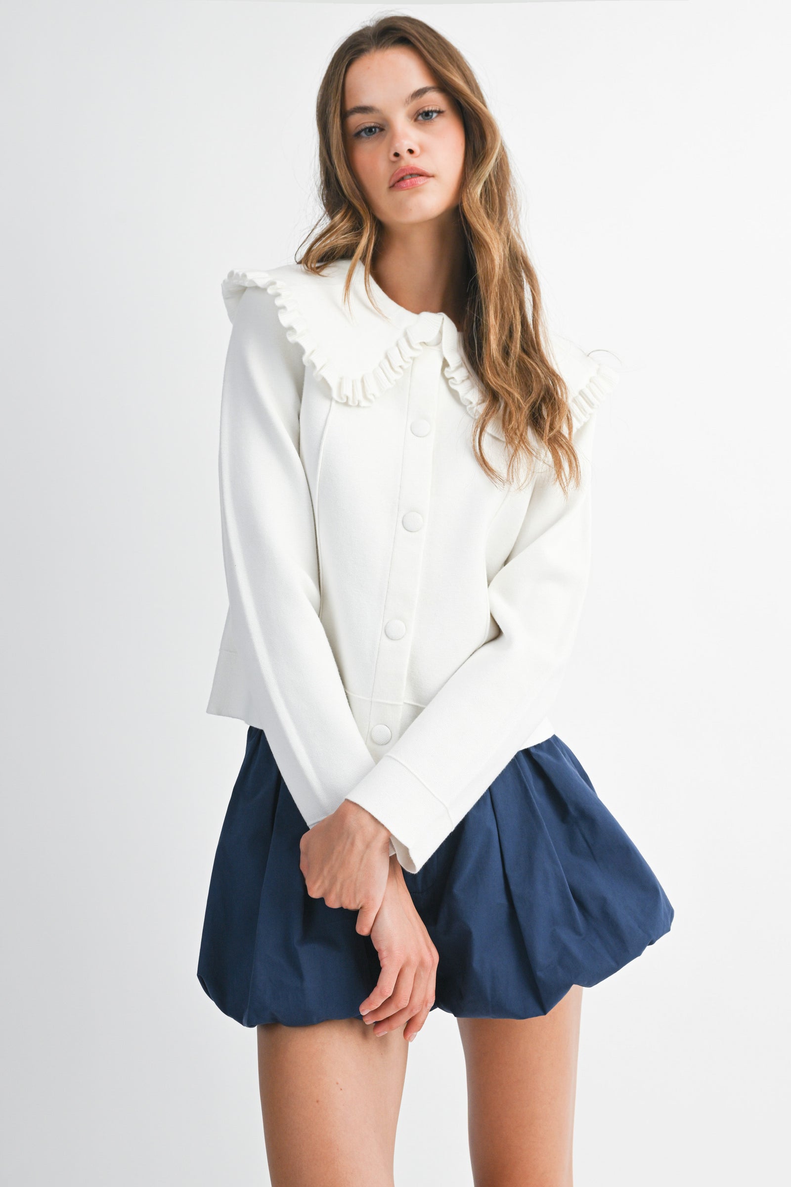 REYNILDE RUFFLE COLLAR KNIT JACKET – Mable Clothing