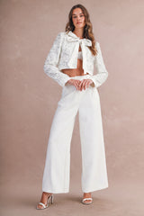 MARIE FLORAL SEQUIN BOW FRONT TIED BLAZER