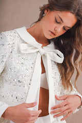 MARIE FLORAL SEQUIN BOW FRONT TIED BLAZER