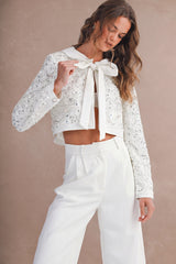 MARIE FLORAL SEQUIN BOW FRONT TIED BLAZER