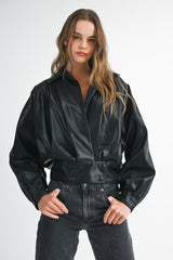 HEALIEGH FAUX LEATHER BOMBER JACKET