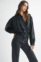 HEALIEGH FAUX LEATHER BOMBER JACKET