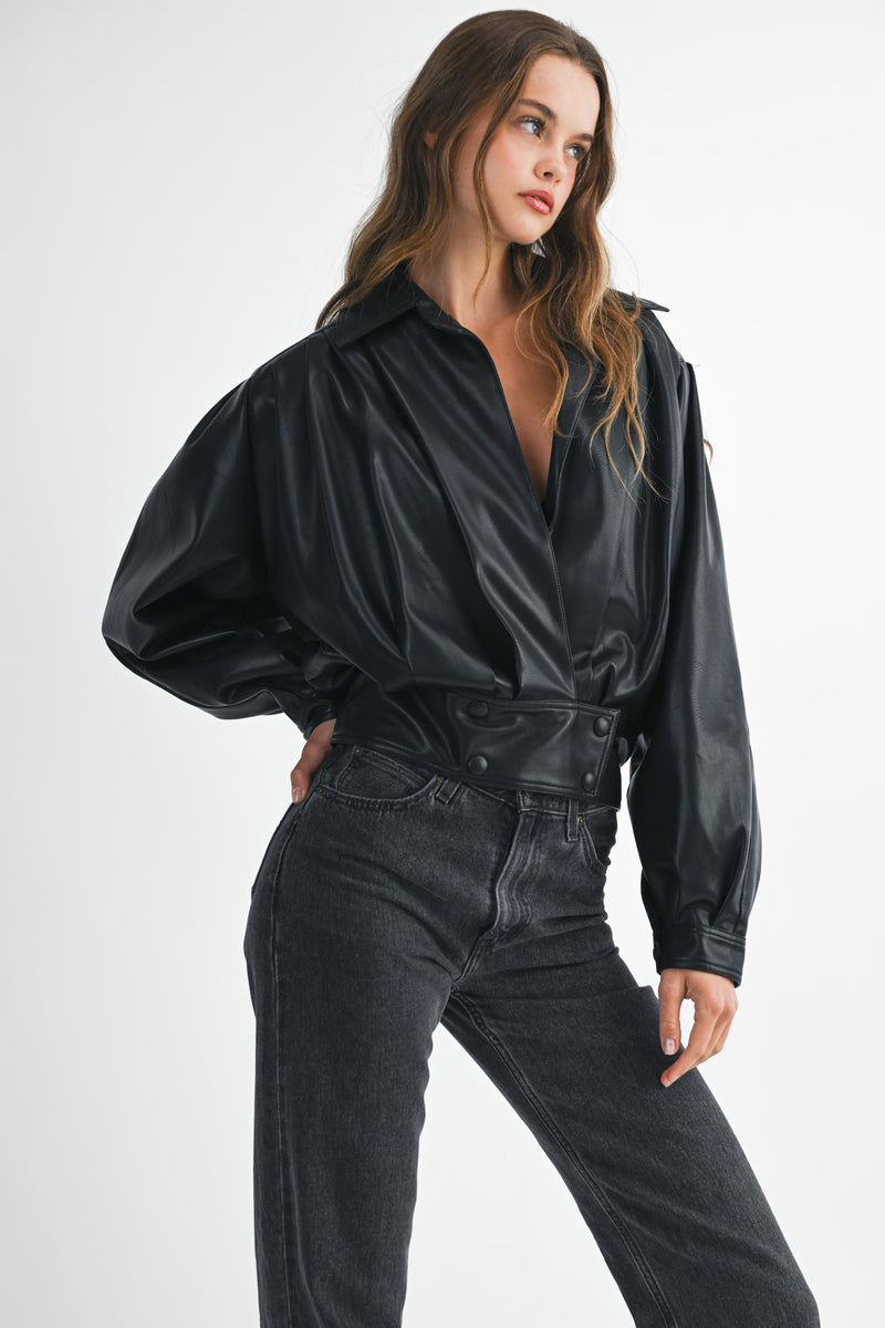 HEALIEGH FAUX LEATHER BOMBER JACKET