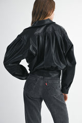 HEALIEGH FAUX LEATHER BOMBER JACKET