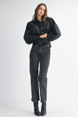 HEALIEGH FAUX LEATHER BOMBER JACKET