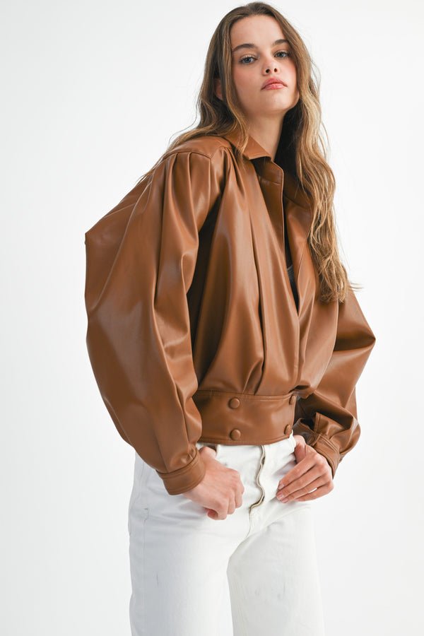HEALIEGH FAUX LEATHER BOMBER JACKET