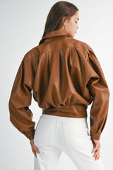 HEALIEGH FAUX LEATHER BOMBER JACKET