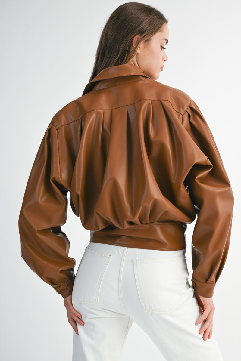 HEALIEGH FAUX LEATHER BOMBER JACKET