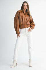 HEALIEGH FAUX LEATHER BOMBER JACKET