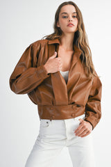 HEALIEGH FAUX LEATHER BOMBER JACKET