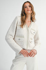 NALA RHINESTONE EMBELLISHED TWEED KNIT JACKET