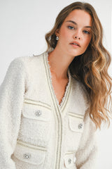 NALA RHINESTONE EMBELLISHED TWEED KNIT JACKET