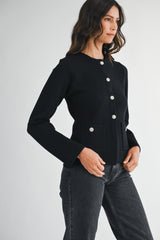 LEILANY KNIT FRONT JEWEL BUTTON JACKET