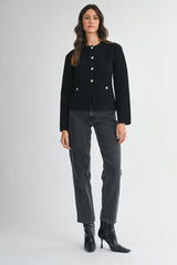 LEILANY KNIT FRONT JEWEL BUTTON JACKET