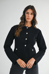 LEILANY KNIT FRONT JEWEL BUTTON JACKET