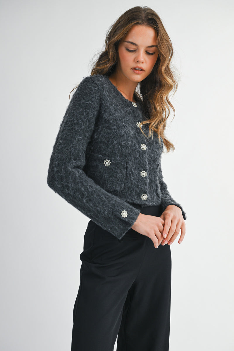 ALIANNA FUZZY KNIT CARDIGAN