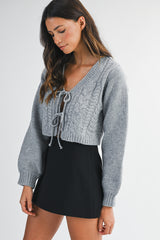 MIKAYLA CABLE KNIT CARDIGAN WITH FRONT TIE