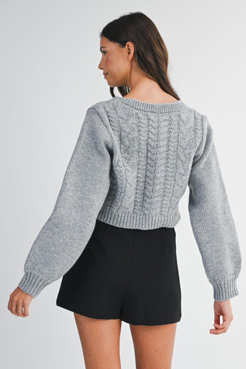 MIKAYLA CABLE KNIT CARDIGAN WITH FRONT TIE