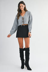 MIKAYLA CABLE KNIT CARDIGAN WITH FRONT TIE