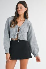 MIKAYLA CABLE KNIT CARDIGAN WITH FRONT TIE