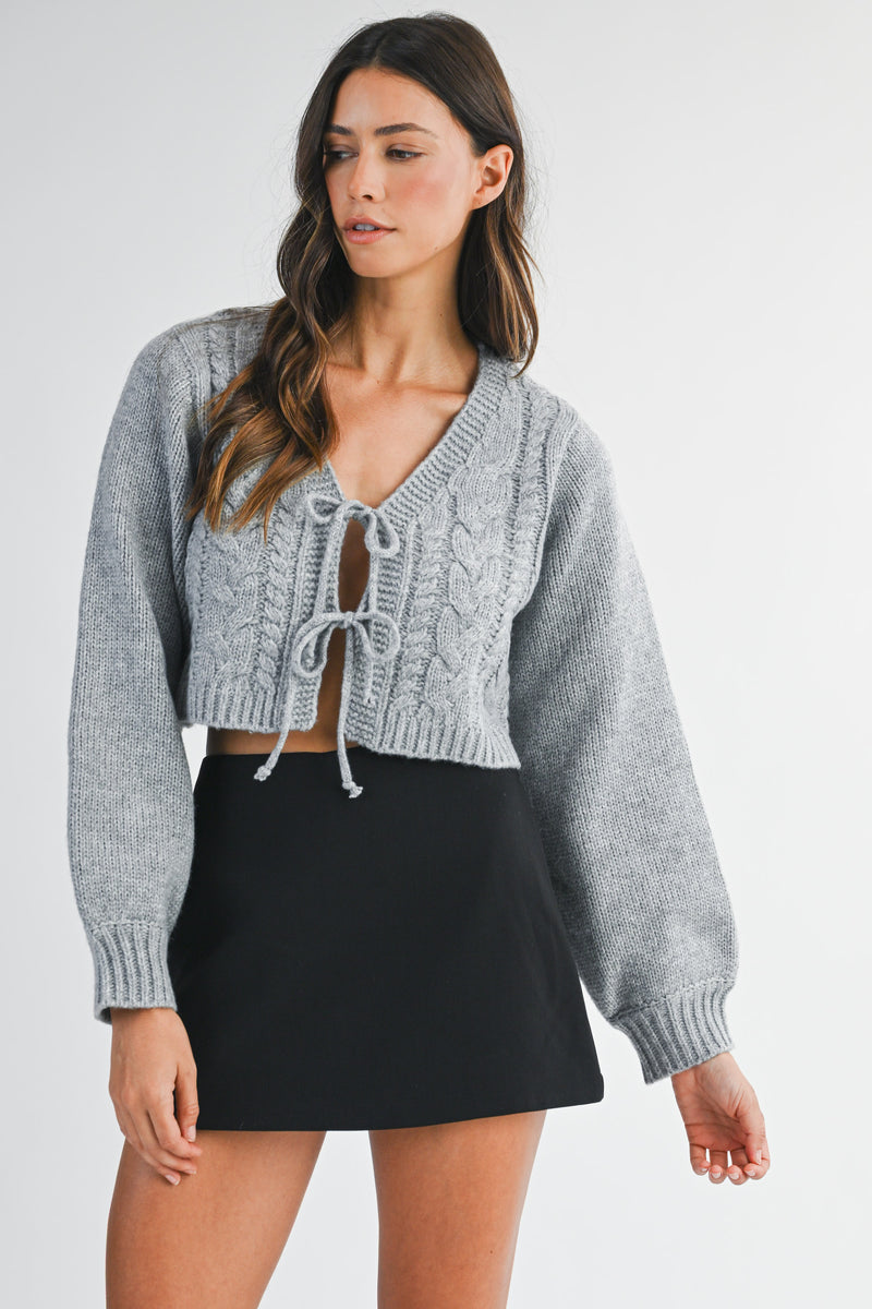 MIKAYLA CABLE KNIT CARDIGAN WITH FRONT TIE