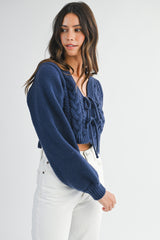 MIKAYLA CABLE KNIT CARDIGAN WITH FRONT TIE