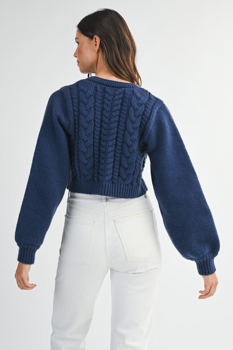 MIKAYLA CABLE KNIT CARDIGAN WITH FRONT TIE