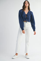 MIKAYLA CABLE KNIT CARDIGAN WITH FRONT TIE