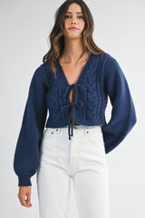 MIKAYLA CABLE KNIT CARDIGAN WITH FRONT TIE