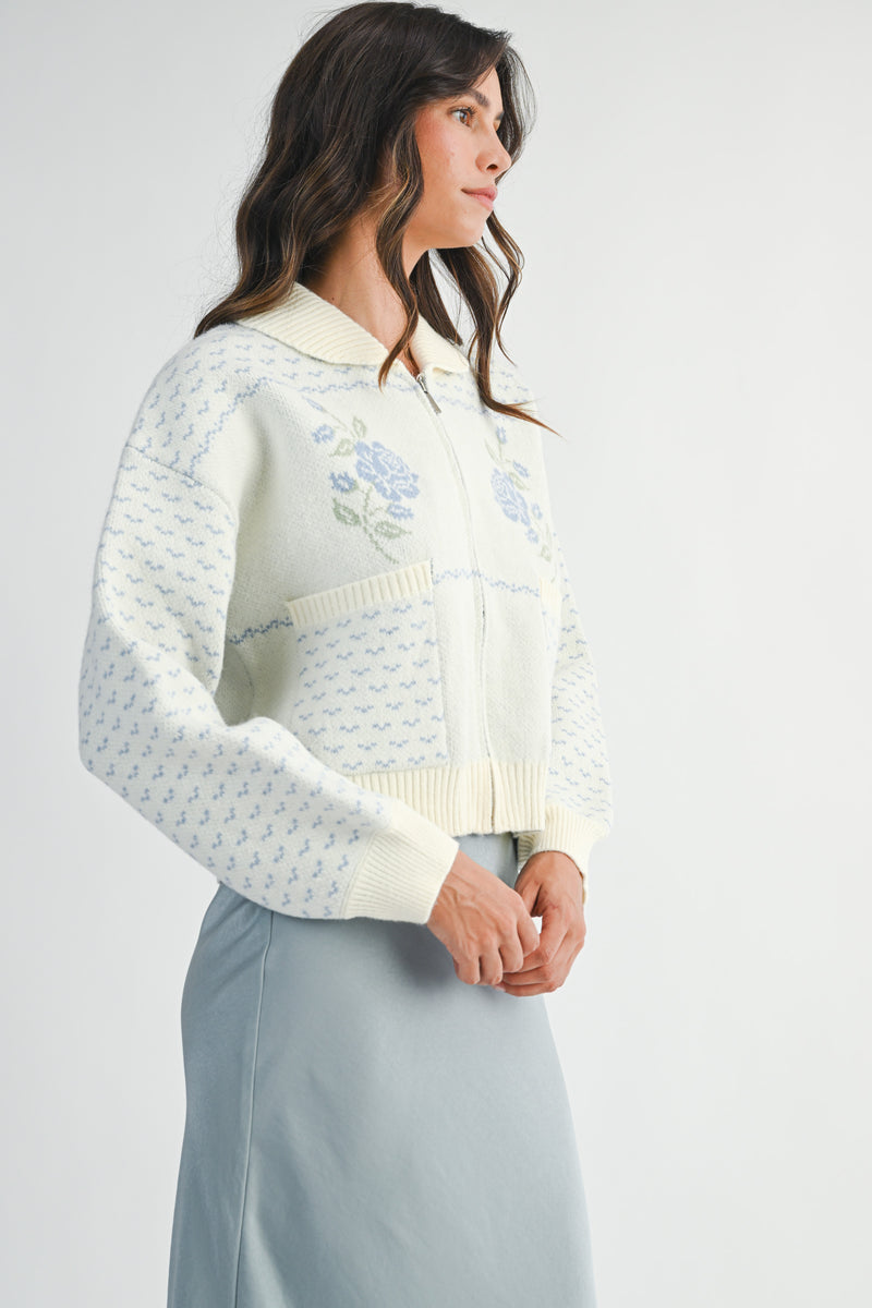 ADALY ROSE JACQUARD ZIP UP JACKET