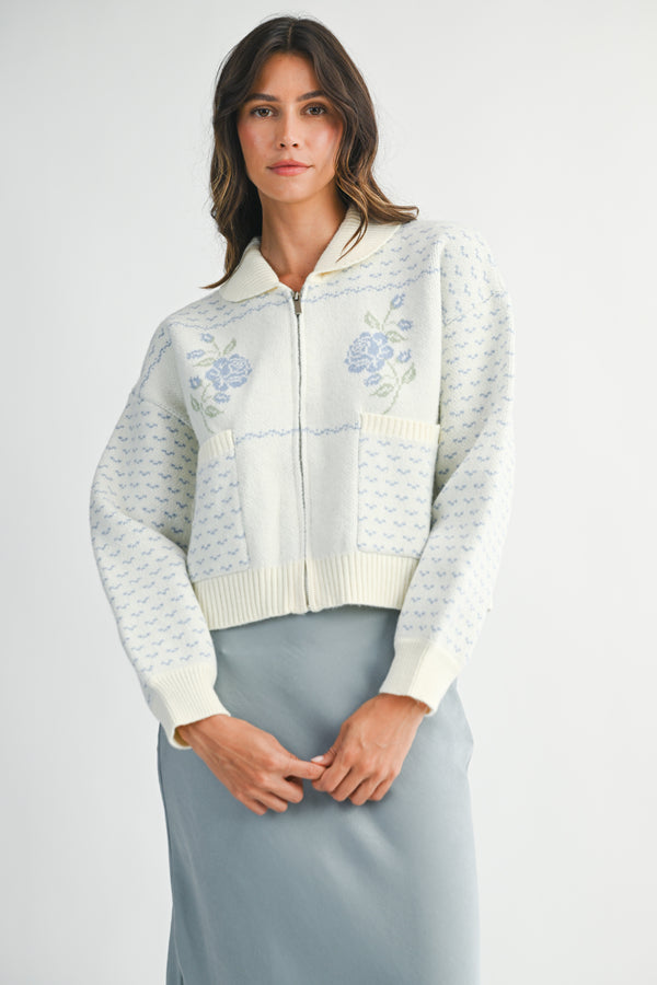 ADALY ROSE JACQUARD ZIP UP JACKET