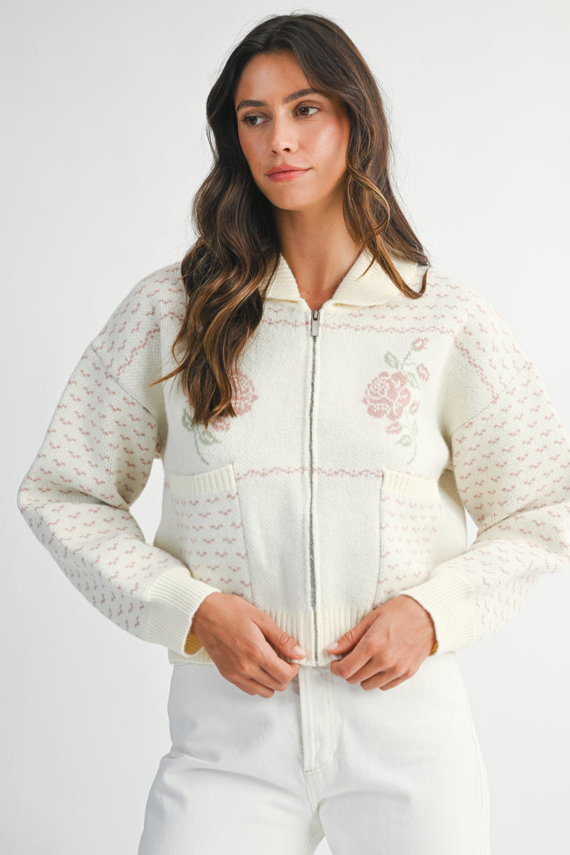 ADALY ROSE JACQUARD ZIP UP JACKET