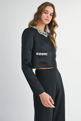 DEIRDRE SATIN RHINESTONE DETAIL JACKET