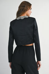 DEIRDRE SATIN RHINESTONE DETAIL JACKET