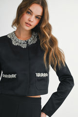 DEIRDRE SATIN RHINESTONE DETAIL JACKET