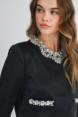 DEIRDRE SATIN RHINESTONE DETAIL JACKET