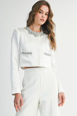 DEIRDRE SATIN RHINESTONE DETAIL JACKET