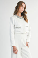 DEIRDRE SATIN RHINESTONE DETAIL JACKET