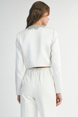 DEIRDRE SATIN RHINESTONE DETAIL JACKET