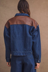 FATIMA OVERSIZED DENIM LEATHER CONTRAST JACKET